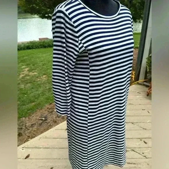 J. Crew Factory Women’s pullover dress striped navy/white Medium casual preppy - Picture 3 of 8